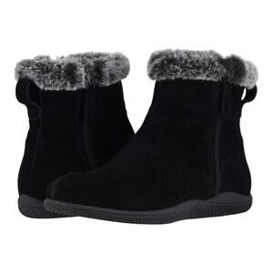 Softwalk Womens 8.5N Black Suede Leather Helena Ankle Boots Faux Fur Trim LB7-23